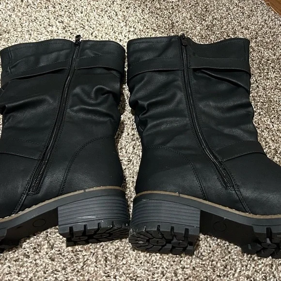 Global Win Black Moto Wide Calf Boots with Buckle Accents - Picture 7 of 9